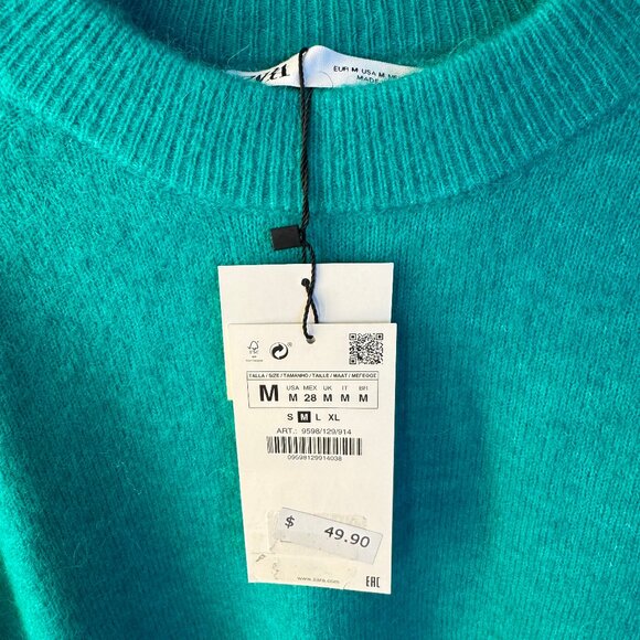 ZARA Alpaca Wool Blend Soft Sweater Teal Green M NWT 9598/129 - Picture 5 of 5